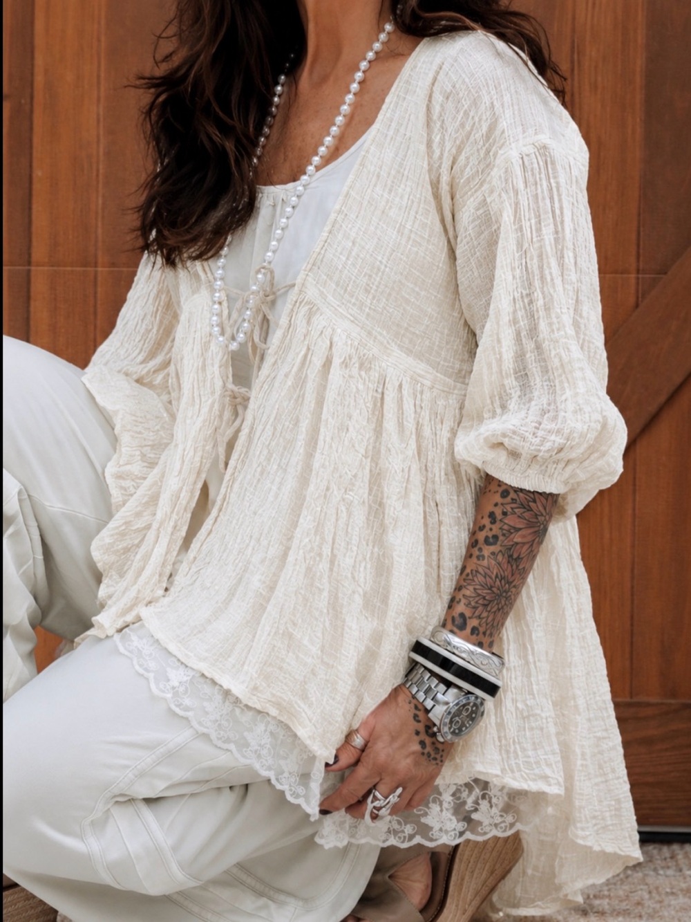 Elegant Cream linen gauzeWomen's jacket